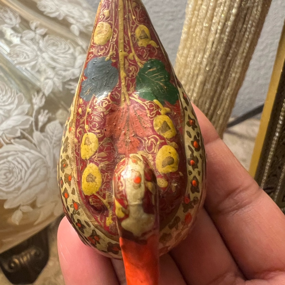 Sudha Duck Bird Paper Mache Lacquered Trinket Box Hand Painted Kashmir India - Picture 3 of 8